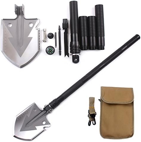 WELife Military Shovel Multitool, Multi-function Car Emergency Hammer Kit Portable Heavy Duty Survival Gear and Outdoor Camping Equipment Tools Survival Equipment (Black)