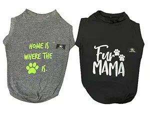 Golden Tails Cotton Printed Round Neck Dogs T-Shirt |Pack of 2| |Grey & Black, XL|