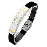Zysta Bijoux Bracelet en caoutchouc noir manchette Homme Femme Punk en acier ino