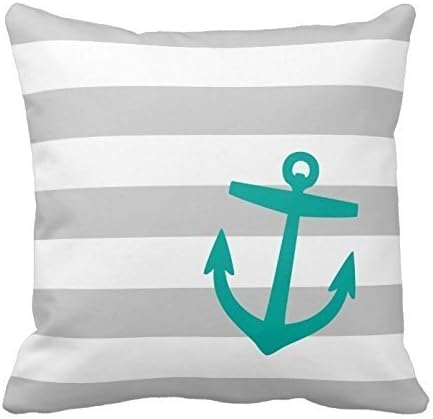 Cotton Stripe Pattern Pillowcase Gray And Teal Nautical Stripes And Cute Anchor Throw Pillow Covers 18 x 18 by Zebra Pillowcase