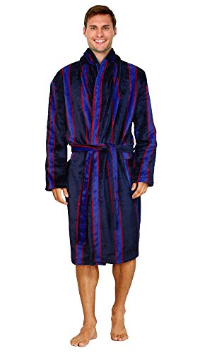 albornoz para hombre, cálido, de invierno, muy suave, de forro polar azul Navy / Blue / Red L/XL