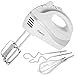 Produktbild Savisto 300W Elektrisches Handmixer mit Quirl, Knethaken und Schneebesen Aufsatz - 5 Geschwindigkeitsstufen und Turbotaste Handrührgerät - Weiß / Grau