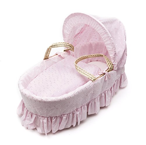 Kinder Valley Broderie Anglaise Moses Basket (Pink)