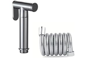 HAIRSTORE Brass Handheld Toilet Bidet Sprayer kit 120 cm /47" Tube Spray Brass Bathroom Round Bidet Douche Kit Bidet Spray Wash Pets Feminine Hygiene (Chrome/Silver)