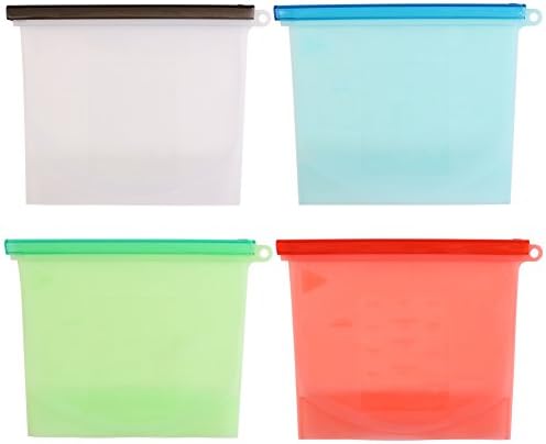 Avelaiva 4Pcs 1L Silicone Food Storage Bags, Reusable Kitchen Food Soup Preservation Bag, Airtight Seal Fresh Food Container Bag