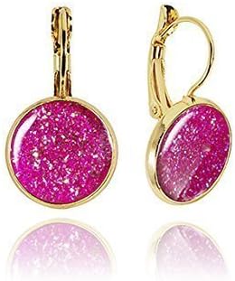 Dragon PorterHandmade Classic Small Round Drop Earrings Jewellery for Women (Sparkly Pink Gold)