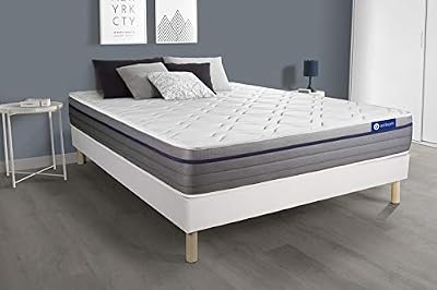 ACTISOM Ensemble Matelas Ressorts ensachés+Mémoire de Forme ACTIFLEX Zen 180x200 Maxi épaisseur 7zones de Confort + sommier KIT Blanc - Epaisseur : 26 cm - Confort : Equilibré