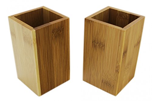 Zahnputzbecher Set eckig aus Bambus Holz braun - 2er Set für Paare im schönen Design