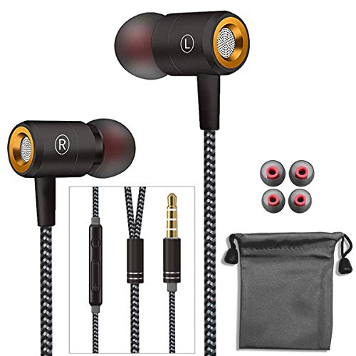 Auricolari,Ear Cuffie Auricolari Stereo in Metallo con Microfono,Bassi Potenti,Isolamento del Rumore,Compatibile con Phone,Pod,Pad,Nokia e Altri Smartphone Android