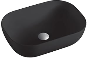 B BAÑO TOTAL Lavabo Sobre Encimera Cerámico | Negro Mate | Lavadero Baño Cerámico Sobremesa | Lavamanos Baño para Encimera Rectangular de 45,5cm x 33cm