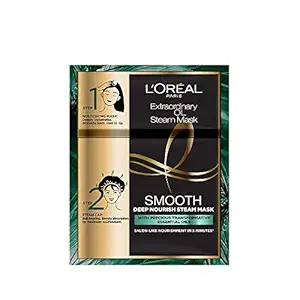 LOreal Paris Extraordinary Oil Smooth Steam Mask (Paraben Free) 20ml + 40g | Nourishing Treatment for Smooth & Straight Frizz-Free hair | With Precious Essential Oils