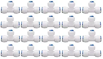 KRPLUS 3 Way Quick Connect Push Fit type Tee Type Connector Size - 1/4 Inch x 3/8 Inch x 3/8 Inch for RO Water Purifier Tube Fitting White (Pack of 20)
