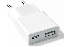 SCHITEC Caricabatterie USB 5V 1A 2Porte USB C + A Spina di Alimentazione Presa di Ricarica Caricatore per iPhone, Sam sung Telefono Cellulare, MP3, eBook Reader (Thickness 1.45cm/1pack)