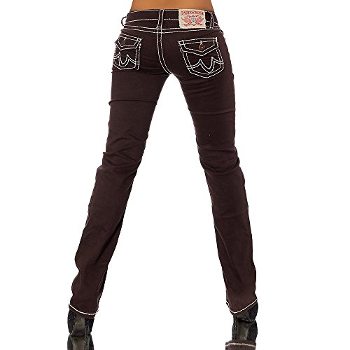 H922 Damen Bootcut Jeans Hose Damenjeans Hüftjeans Gerades Bein Dicke Naht Nähte, Farben:Braun;Größen:36 (S) - 
