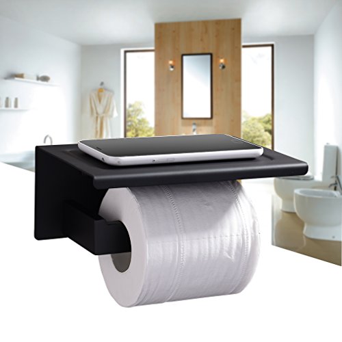 ubeegol 2in1 Toilettenpapierhalter mit Bücherregal WC-Wandmontage Ersatzrollenhalter mit 3 Jahre Garantie - Schwarz