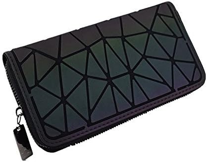 MEWENTY Women's Wallet Geometric Holographic Clutch Luminous Phone Bag Long Wallets