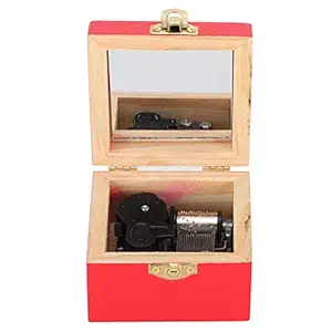 with Small Mirror, Christmas Music Box, Craft Mechanical Control Red Kids Music Box, Natural Pine Wood for Christmas Gifts Kids Friends Christmas Decorations
