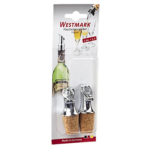Westmark 2 Ausgießer für Flaschen, Mit Klappe und großem Gießrohr, Naturkorken, Rostfreier Edelstahl, Frosch, Verchromt, 41402280 - 2