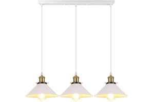 iDEGU 3 Luci Lampada a Sospensione Industriale, Vintage Lampadario a Sospensione in Stile Edison Attacco E27 Plafoniera Retrò Lampade da Soffitto per Cucina Caffè Bar Sala da Pranzo, 22cm, Bianco