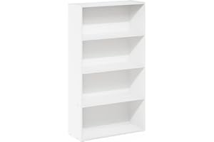 Furinno PASIR Book Shelf, 4-Tier Bookshelf, Bookcase with Open Shelf, 9.4 x 23.6 x 41.7, for Living Room, Bedroom, Home Office, White