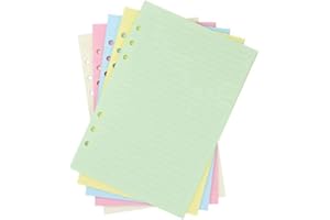 WJAJOY Lot de 100 feuilles de papier ligné coloré pour Filofax - 6 trous perforés - Recharges de papier ligné rechargeable A5 pour agenda, notes, réunion, carnet de voyage