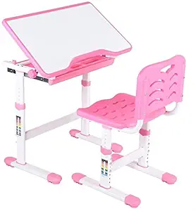 TARKAN Kids Steel Height Adjustable Study Table Desk and Chair Set with Storage Workstation for 3-15 Years Old (Pink)