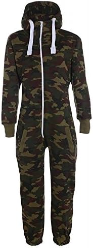 Fashion Rose Men's Camo Camouflage Onesie Hooded Zip All In One Onesies Jumpsuit Playsuit One Piece Novelty Adult Aztec Print Size S,M,L,XL (Medium, Camouflage Print)
