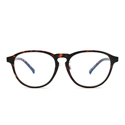 Preisvergleich Produktbild JIM HALO Blaues Licht blockiert Rund Lesebrille, Augenbelastung reduzieren Anti-Glanz klar Linse Video Brillen Damen Herren(Schildkröte / klar)