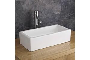 Clickbasin Narrow 49cm x 25cm Trough Countertop Bathroom Basin | Easy Install and in Durable White Ceramic | Perfect for Small Spaces Treviso