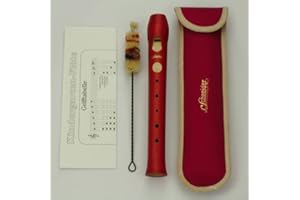 Zoundhouse (Schn_eider) Flute Nursery Pastel Red with Wiper + Fingering Chart