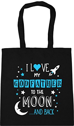 HippoWarehouse I Love My Godfather to the Moon and Back (Blue) Tote Shopping Gym Beach Bag 42cm x38cm, 10 litres