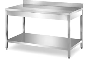TECNA FOOD Tavolo da lavoro in acciaio INOX con alzatina per cucine professionali bar hotel - profondità 60 cm - altezza 85 cm regolabile (120x60x85cm)