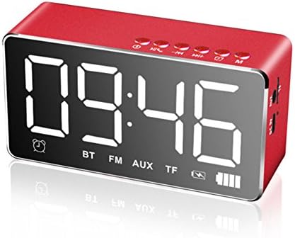 EAAGD LED Alarm Clock with Bluetooth Speaker and FM Radio, Stereo Sound Speaker Built-in TF Card,LED Nightstand Clock and LED Dimmable Display (Red)