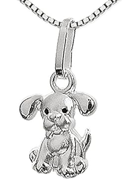 CLEVER SCHMUCK-SET Silberner Anhänger Mini Hund mit schwarzen Augen und Kette Venezia 38 cm, beides STERLING SILBER...