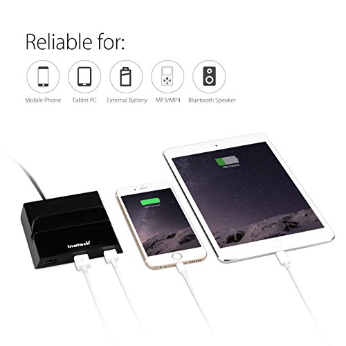 Inateck 4-Port 36W (4x 5V/2.4A) Schnelle USB Ladestation mit familiengeeignetem Desktop-Ladegerät für Apple & Android Smartphones, Tablets und andere USB-ladende Geräte EU-Stecker, Unterstützung von USB-Ladeprotokoll BC1.2 – Schwarz - 2