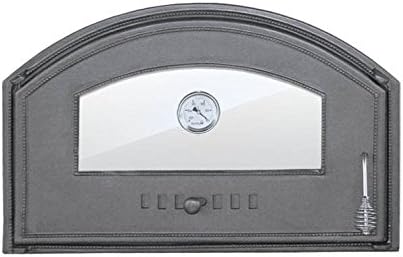 Tradehub Cast iron fire door pizza bread stone wood oven stove smoke clay fireplace with thermometer and heat resistant glass | External dimensions: 700x310 mm | Opening direction: left