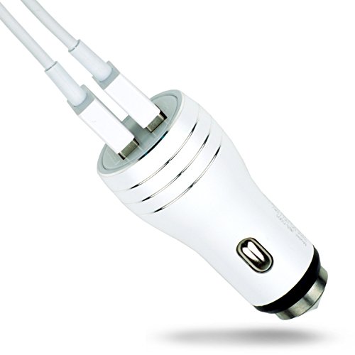 MyGadget Chargeur voiture pour Allume Cigare - Adaptateur M  tal   Dual USB 2 1A 1A - pour Tablette iPhone Samsung Galaxy - Blanc m  tallique