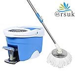ARSUK Balais laveurs Seaux de nettoyage Seau rotatif pour serpillères 360 degrés Spin Mop, Roues en acier inoxydable - facile Essorez avec réutilisable Têtes de balai à franges (Set de seau bleu)