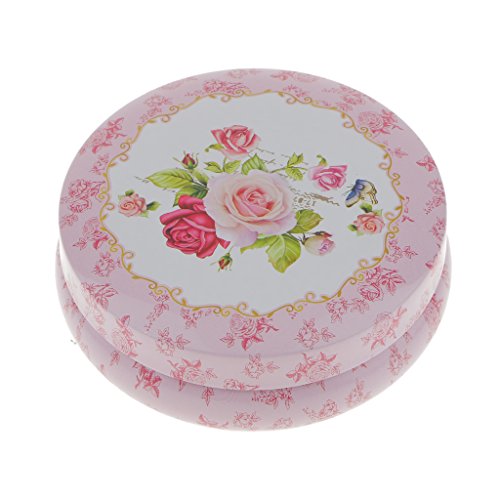 MagiDeal Blumen Design , Rund Leerdose Aufbewahrungsdosen Blechdose Vorratsdose mini Dosen Organizer aus Weißblech - Rosa