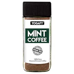 YOGAFY - MINT Coffee | Instant Flavoured Coffee Powder | 50 g | Sugar Free - Smooth Rich Taste | Made with 100% Pure Coffee Beans ( Glass Jar )- Black Coffee | Iced Coffee