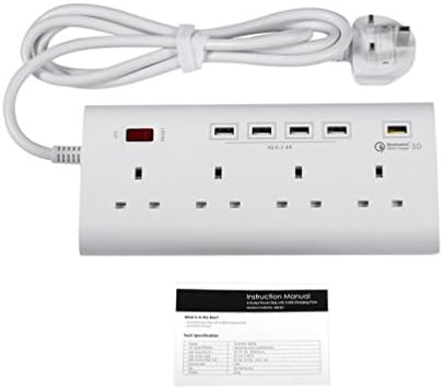 Quick Charge3.0 4 -Outlets Power Strip With 5 Smart USB Ports USB Charger Power Socket With Power Cord (white)
