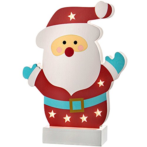WeRChristmas Pre-Lit Colourful Santa Table Christmas Decoration, Wood, 24 cm - Multi-Colour