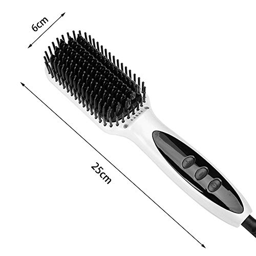 Ionic Hair Straightener Brush Ceramic Heating Hair Straightening Brush Adjustable Temperatures   Anti Scald Portable Frizz-Free Hair Care Silky Straight Heated Comb White