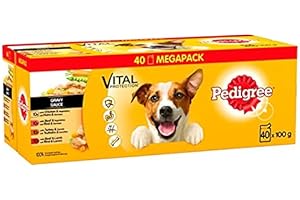 Fizporium Pedigree Dog Pouches Mixed Selection in Gravy 40 x 100g Mega Pack Includes: 10 x Beef 10 x Chicken 10 x Lamb 10 x Beef & Lamb.