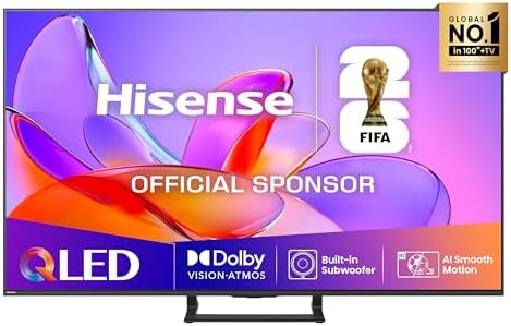 Hisense TV 55" QLED 4K 2025 55A72Q, Smart TV VIDAA U8, Dolby Vision, HDR 10+, Game Mode Plus, Dolby Atmos 2.1 con Subwoofer, Alexa Built-in, VIDAA Voice, Tuner DVB-T2/S2 HEVC 10, lativù 4K, 55''