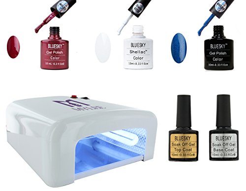 Mylee uv Gel starter kit 36W UV Lamp + 3 Randomly selected Bluesky Colors + Bluesky Top and Base Coat