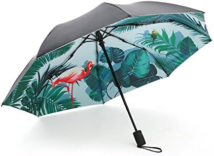 Anti-UV Umbrella, Leaf Flamingos Windproof Automatic Compact Rain Folding Travel Umbrella with Auto Open/Close and 99% UV Protection,Fashion Design for Women