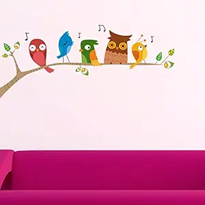 Decals Design Singing Funny Birds Wall Sticker (PVC Vinyl, 25 cm x 70 cm), Multicolour