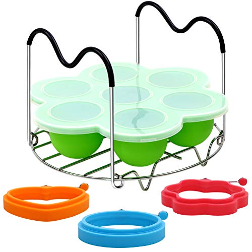 Pocheuse à œufs en silicone pour casserole instantanée, micro-ondes et cuisinière - Moule à piqûres d'œufs, support de plat et moules à œufs, moules à crêpes - Ensemble pour œufs pochés/frits parfaits
