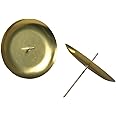 Rayher 4 Candle Holders with Spike for Pillar Candles, Advent Wreath Candle Holders, Round Metal Candle Plate, gold-coloured, Diameter 8cm, 2515206